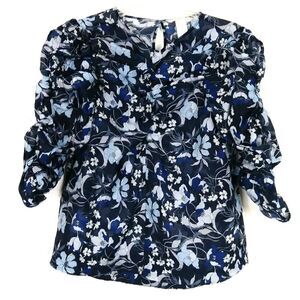 H&M Blue Floral Scrunched Sleeve Blouse